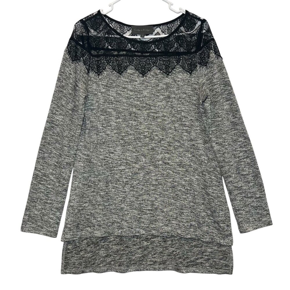 Anthropologie Sunday In Brooklyn Sweater Tunic Medium Size Lace Black Silver - Picture 1 of 9